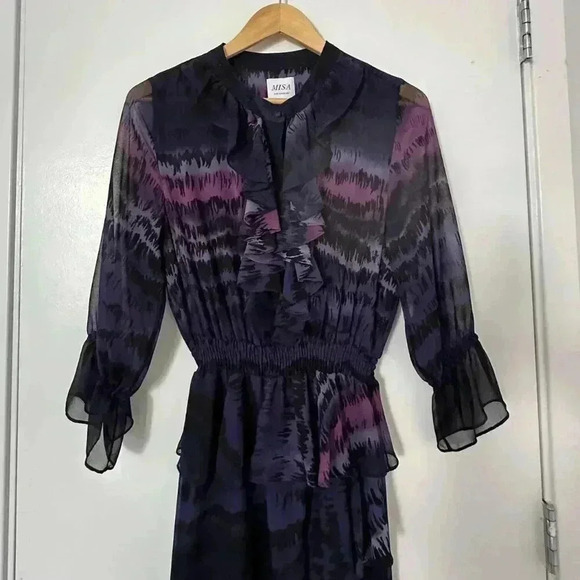 Revolve MISA Alanis  Maxi Dress Ruffled Boho Flowy Feminine Sheer Witchy Women M - Picture 3 of 15